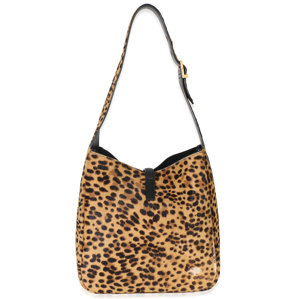 Saint Laurent Brown Pony Hair Nappa Leopard Print Small Le 5 A 7 Soft Hobo - Picture 2 of 8